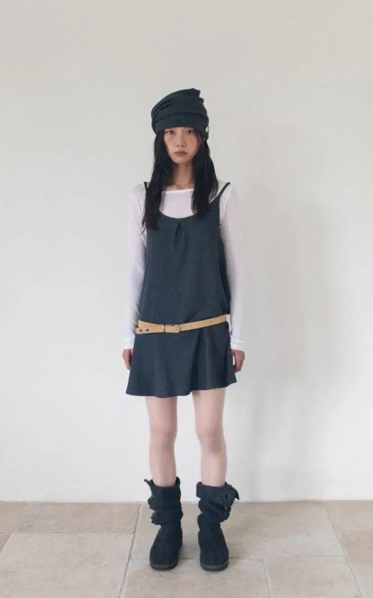 オンスカ ミニ ドレス ワンピース MINI DRESS GREY WAFFLE