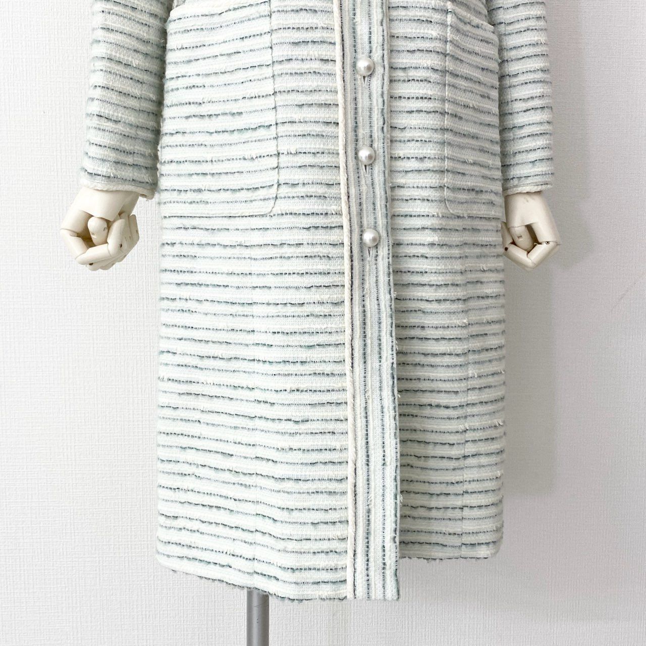 美品✨TISSUE製 ルネ ツイード ロングコート パールボタン 36 61i30 Rene ルネ TISSUE ツイードロングコート 4つポケット パール