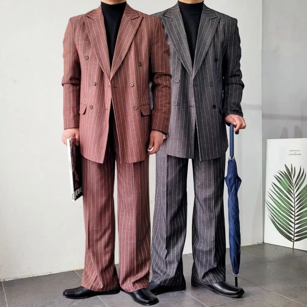 メンズ 春 st ダブル オーバーサイズ ジャケット ワイド スラックス スーツ 2 カラー