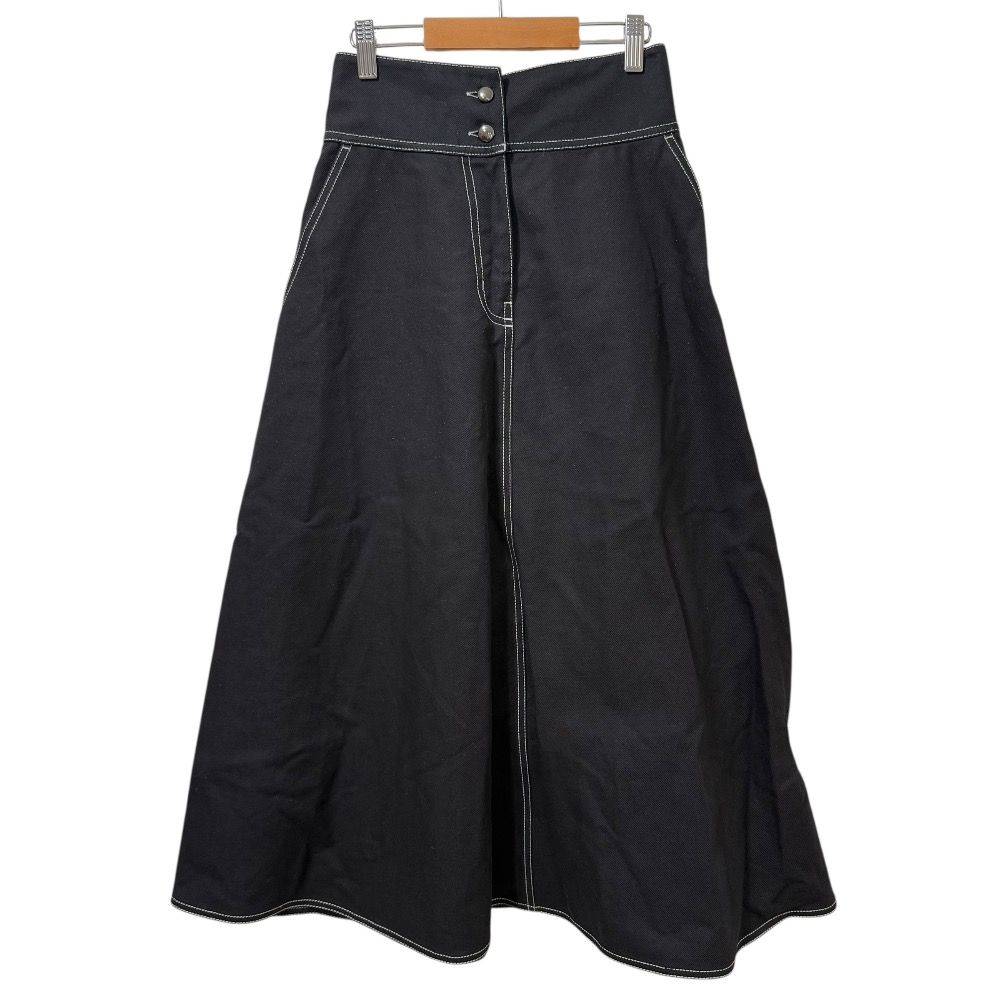 24SS Max Mara マックスマーラ ミモレ丈 フ デニムスカート 36 ブラック レディース 古着