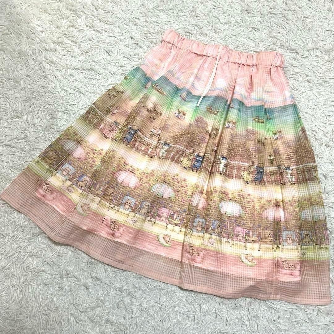 yukiemon 転写 犬 ビーチ チュール フ スカート ピンク