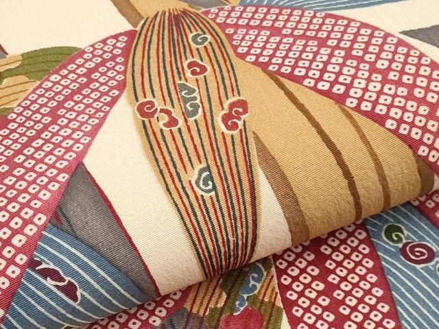 平和屋本店□極上 摺型友禅 京都 多ち花 全通柄 九寸名古屋帯 絞り