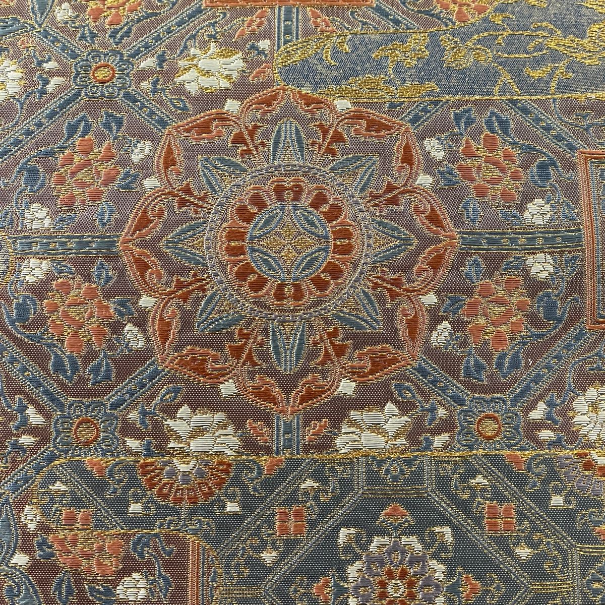 袋帯 美品 秀品 霞取高貴文 華文 金糸 箔 青灰色 六通 正絹