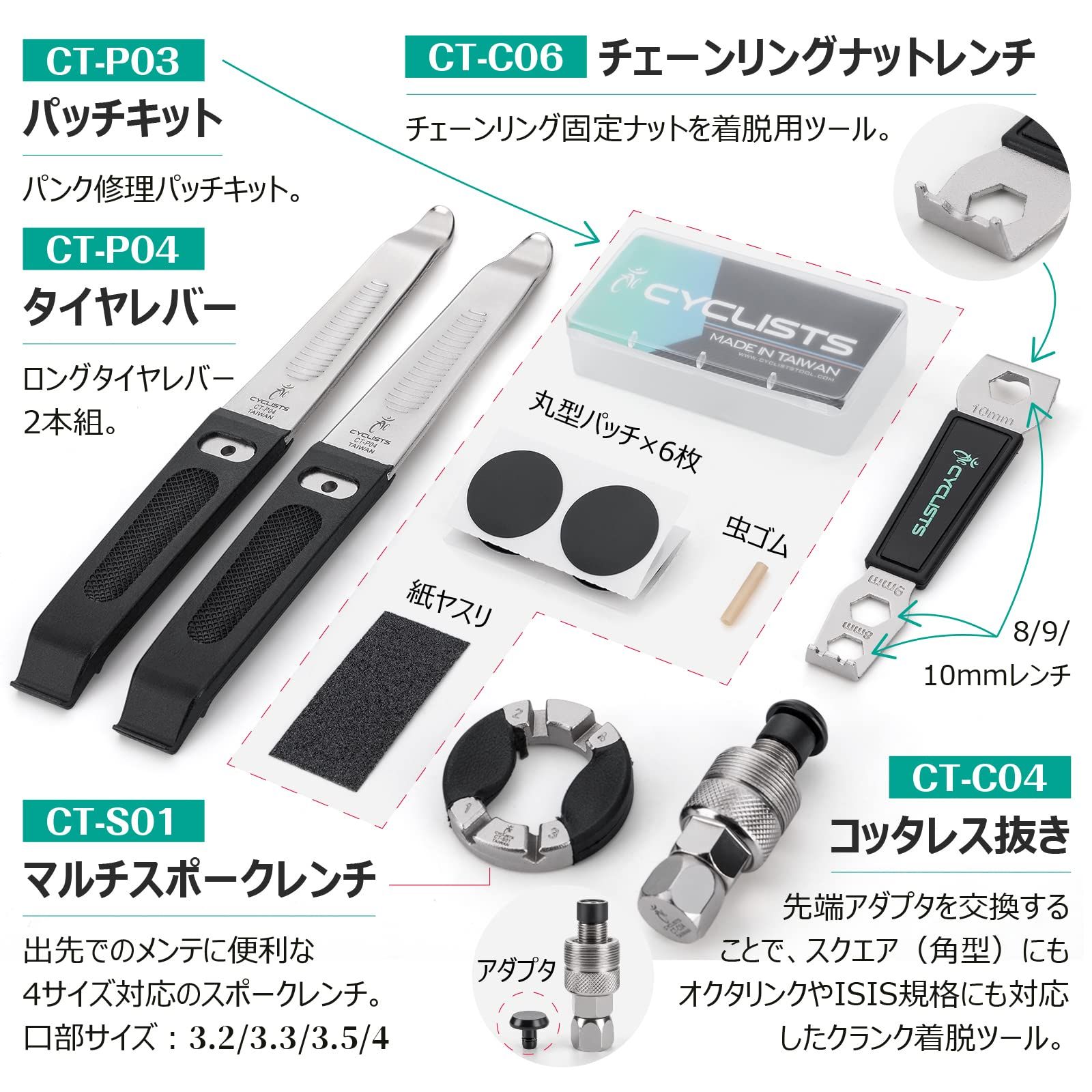 26点 シマノ対応 プロ 工具セット ロードバイク クロスバイク ママチャリなど用 トルクレンチ 自転車 パンク修理キット CYCLISTS ツールボックス付き CT-K02