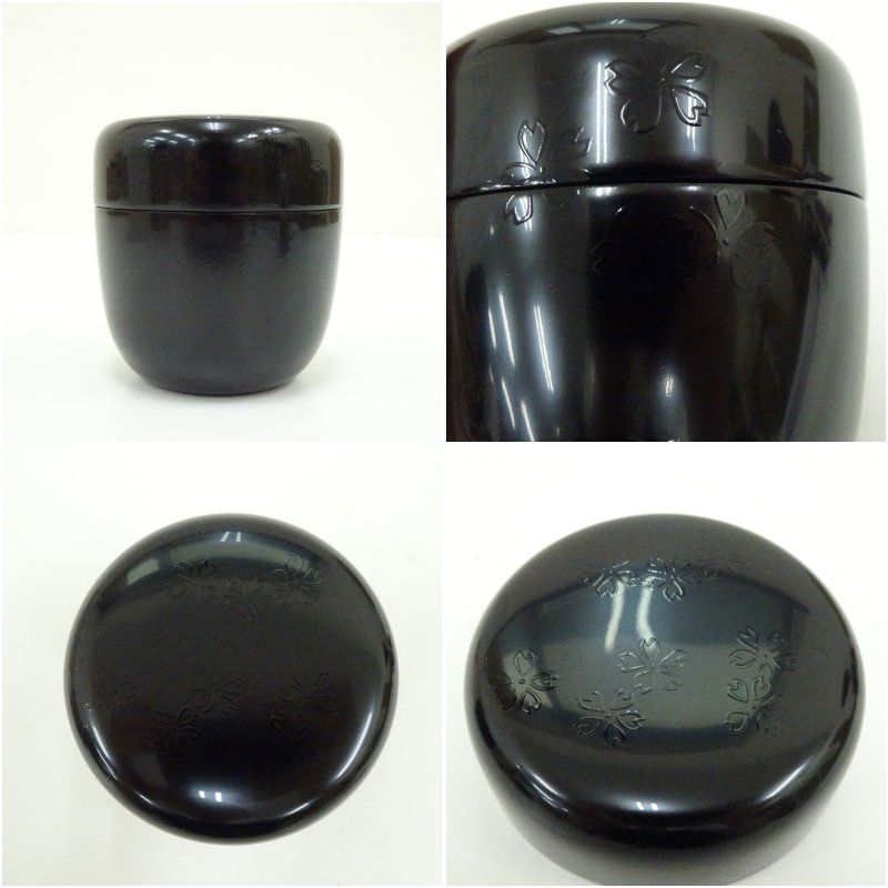 中出松峰造 夜桜蒔絵中棗（共箱） 茶道 茶道具 おしゃれ 茶器 なつめ 茶入