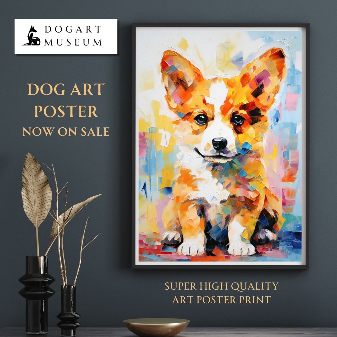 コーギー　ウェルシュコーギー　犬　犬の絵　原画　絵画　鉛筆画　手描き　イラスト まなざし - ウェルシュコーギー犬の子犬 No.4】アートポスター