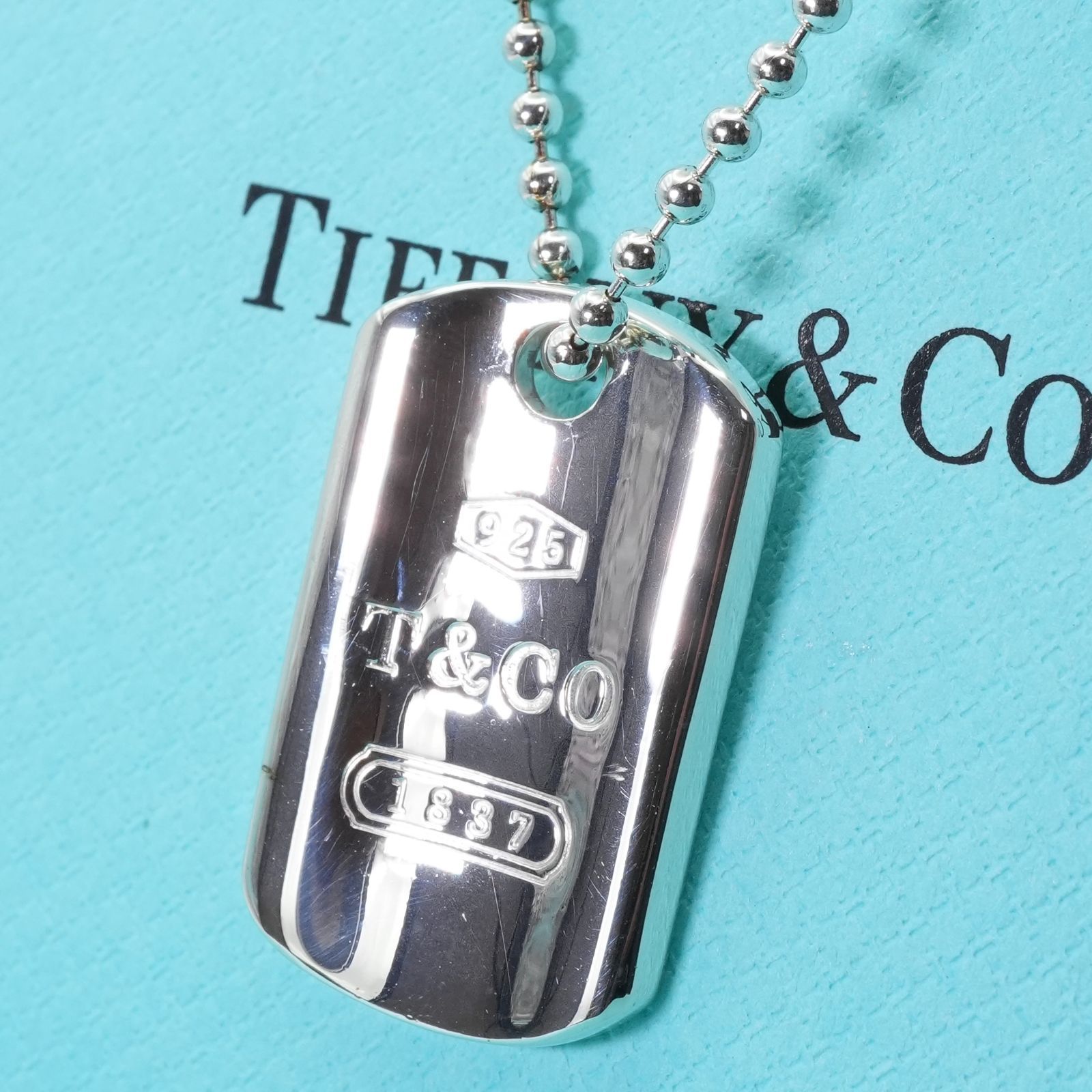 にっぱてぃぎし 美品ティファニー ドッグタグボールチェーンロングネックレス ティファニー 1837 ドックタグ ボールチェーン ネックレス/25-636S