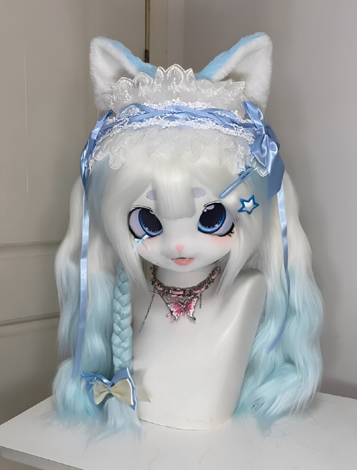 着ぐるみヘッド kigurumi NO.24 青 水色 猫 ファースーツ 全頭ヘッド ケモノ マスク ぬいぐるみ コスプレ コスチューム