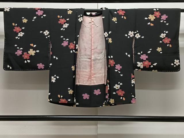 平和屋着物＃羽織 舞花文 黒地 正絹 ♥ CAAX7884ua