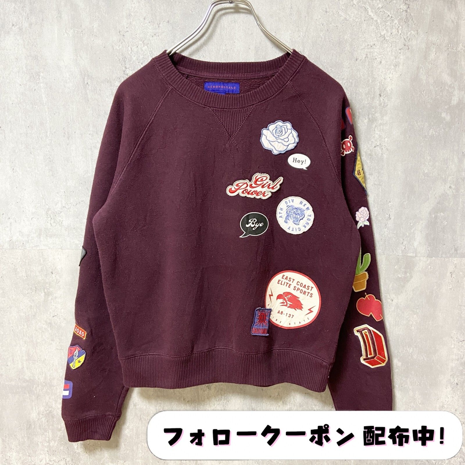 古着 used　AEROPOSTALE　長袖ワッペンスウェット　トレーナー　ワッペンパッチ　プリント　クルーネック