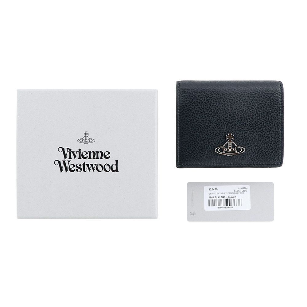 ヴィヴィアンウエストウッド 財布 二つ折り ミニ財布 Vivienne Westwood 51010024 L001J N401 BLACK ブラック コンパクトウォレット レザー 本革 オーブ メタル