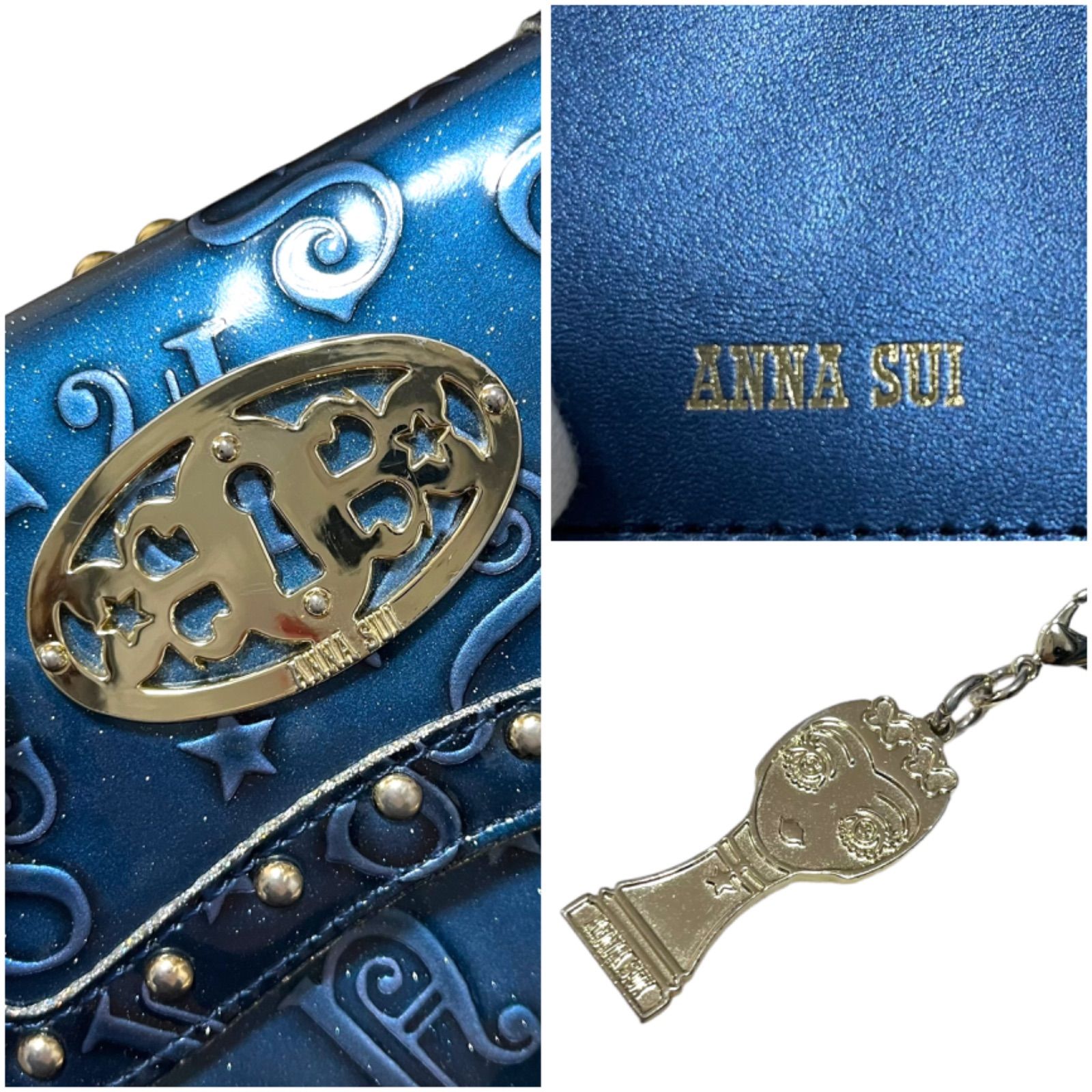 希少】ANNA SUI ハリー財布 二つ折り ガマ口 ラメ入り ブルー - メルカリ