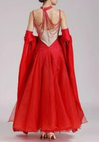 社交ダンスドレス モダンダンス 刺繍 キラキラ レッド 節約 オーダーメイド