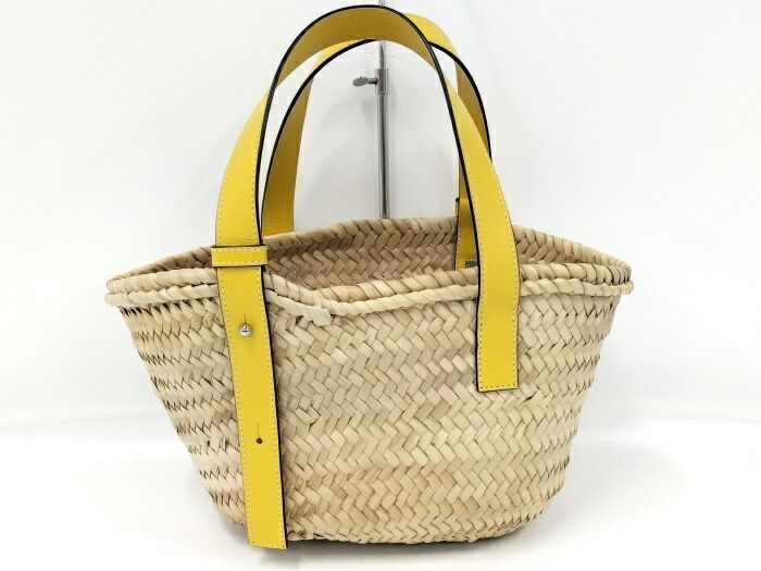 LOEWE バスケットバッグ カゴバッグ ハンドバッグ ラフィア レザー イエロー