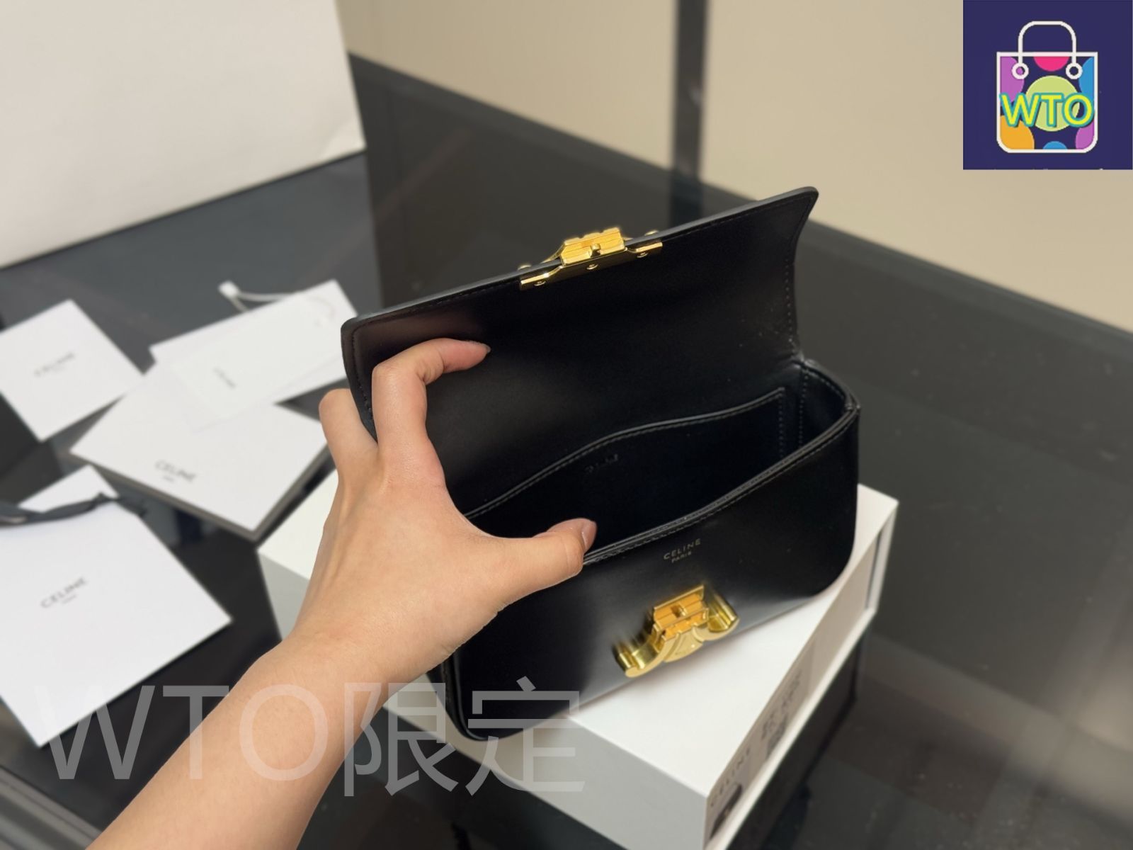 【CELINE】パームプリントのオーバーサイズウールサドルバッグ Celine] サドルバッグ モノグラムデザイン - ギフトボックス付き