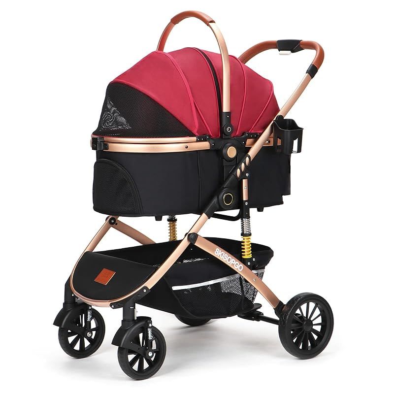 SKISOPGO ペットカート 折りたたみ 犬用ベビーカー 小型犬 キャリーカート 組み立て簡単 猫カート バギー 飛び出し防止 EVA車輪 SKISOPGO ペットカート いぬ用 バギー 折りたたみ式 耐荷重25Kg