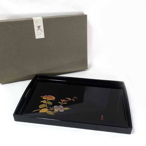 会津塗 雲龍作 ◇【漆器】会津塗/金蒔絵 長手盆 ギフト【未使用