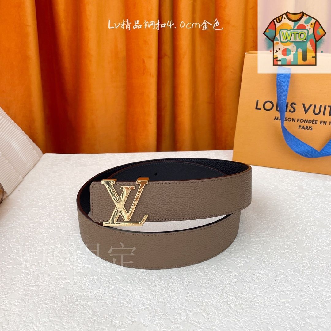 Louis Vuitton柄レザーベルト ゴールドバックル 今日特価】LOUIS VUITTON Double-sided ライチ柄 レザーベルト-3