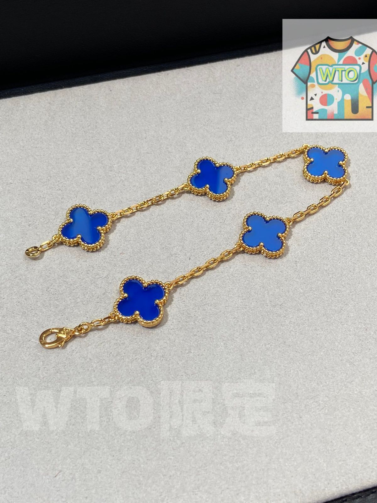 Van Cleef - Arpels ヴァンクリーフ＆アーペル 四つ葉のクローバー ブルーカルセドニー ファイブフラワー ブレスレット｜ ｜ -WTO輸入1