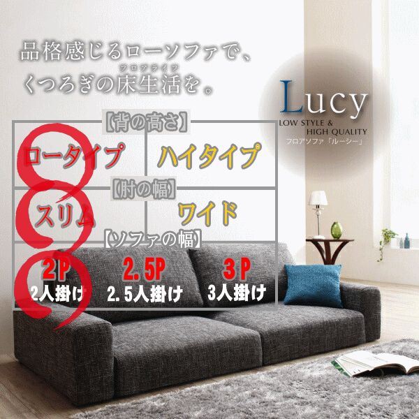 フロアソファ Lucy ルーシー ソファ スリム肘 ロータイプ 2P 発送からお届けまでに 5 日かかります