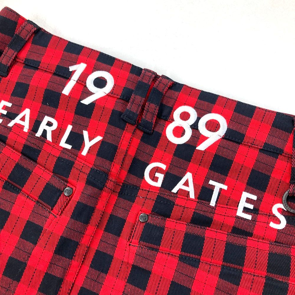 美品 パーリーゲイツ　セットアップ　モックネック　スカート　レッド　チェック PEARLY GATES パーリーゲイツ 055-1234004 ストレッチスカート