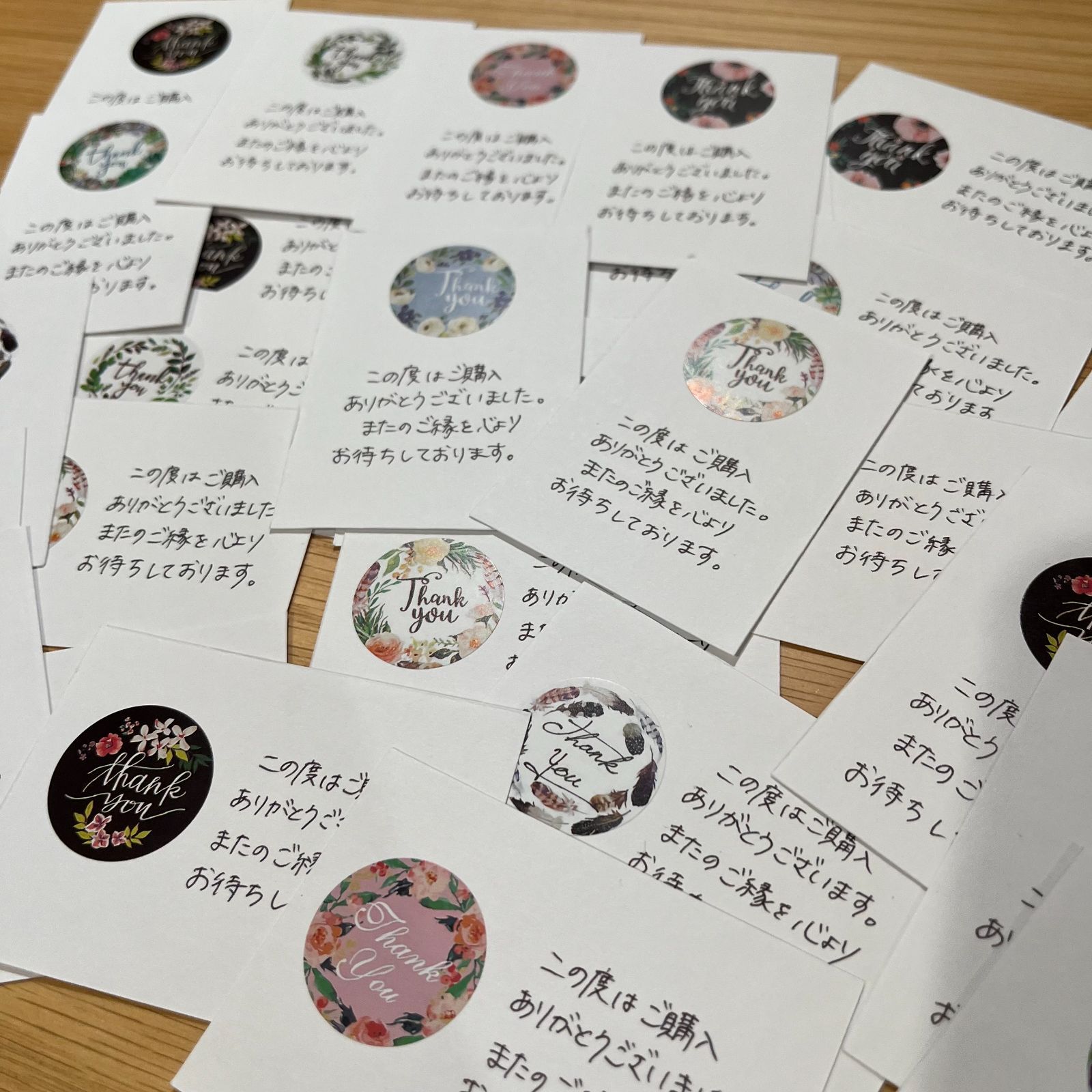 手書きサンキューカード30枚丸シール