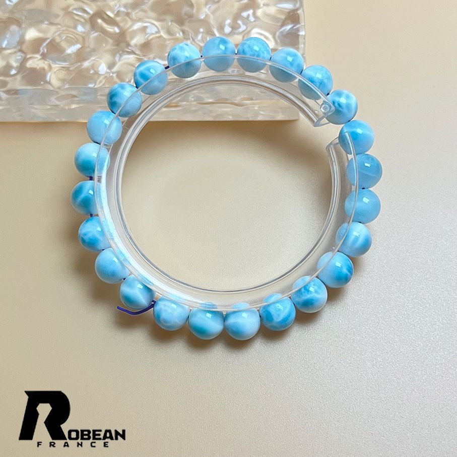 上品 EU製 定価18万円 ROBEAN ドミニカ共和国産のラリマー ペクトライト パワーストーン ブレスレット 天然石 開運 金運 プレゼント2 約7.9mm K1009117