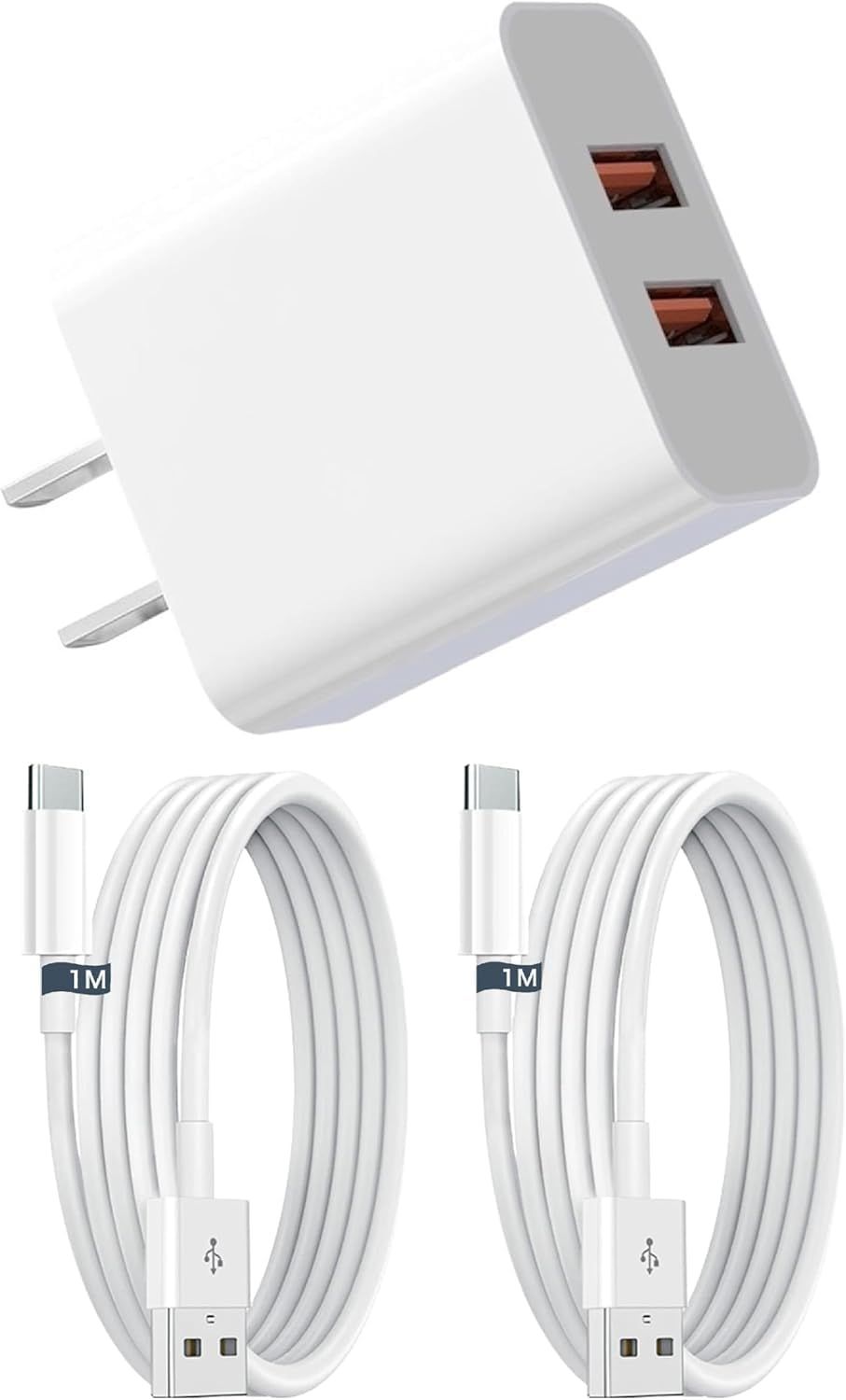 USB 充電器 iPhoneタイプ対応 スマホUSB電源アダプター USB-A to Type-Cデータケーブル2本 1m×2 付属 12W高出力急速充電でiPhone 17air pro max 16 15 対応 iPad Android 各種対応 1