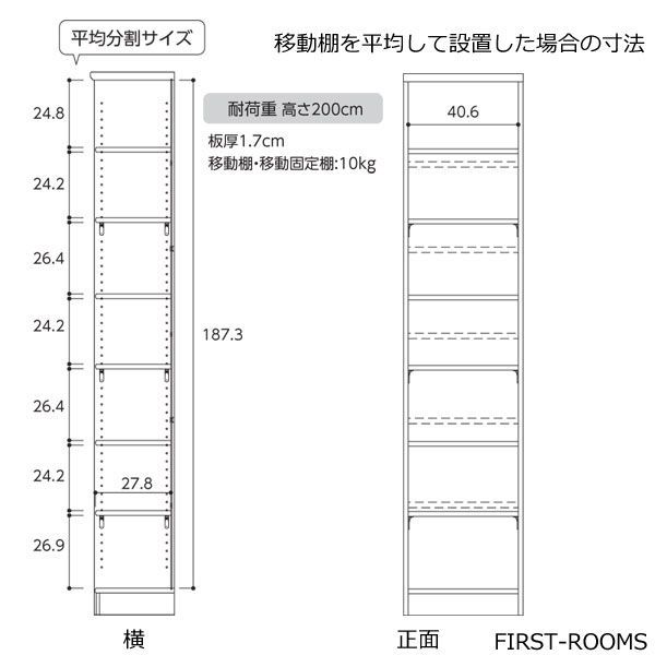 本棚・書棚 既製品 幅44.2 奥行き31（レギュラー） 高さ200ｃｍ(棚板