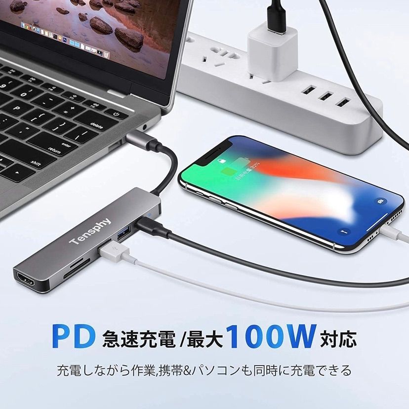 Tensphy USB Type C ハブ 6ポート 5Gbps 4K HDMI SD TFカードリーダー PD充電 急速充電 USB3.0  高速データ伝送 互換性 安定性 - メルカリ