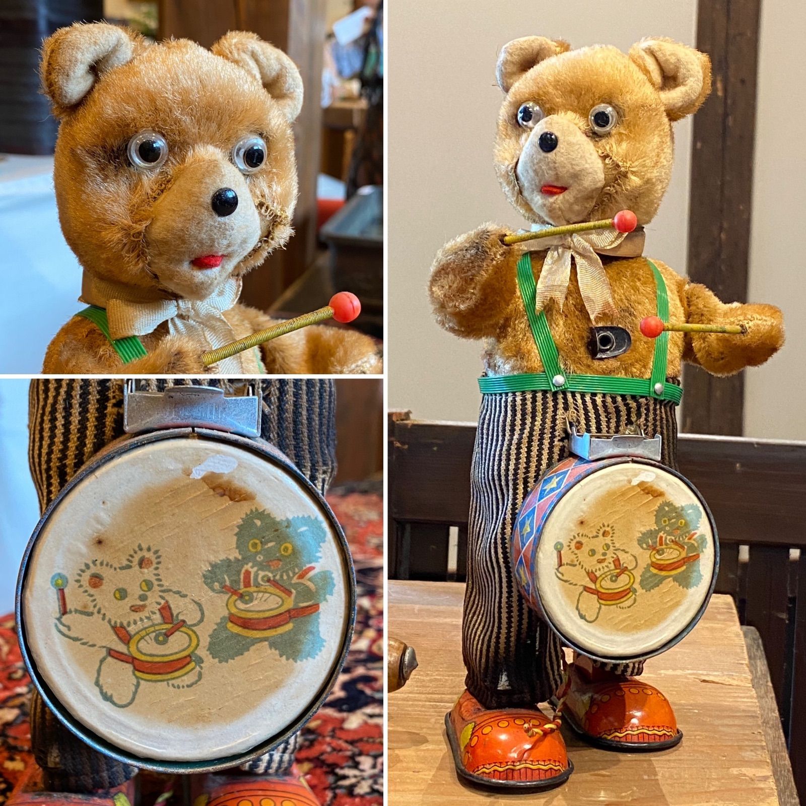 No.44 送料無料 くま玩具 太鼓 ブリキ レトロ インテリア ビンテージ 