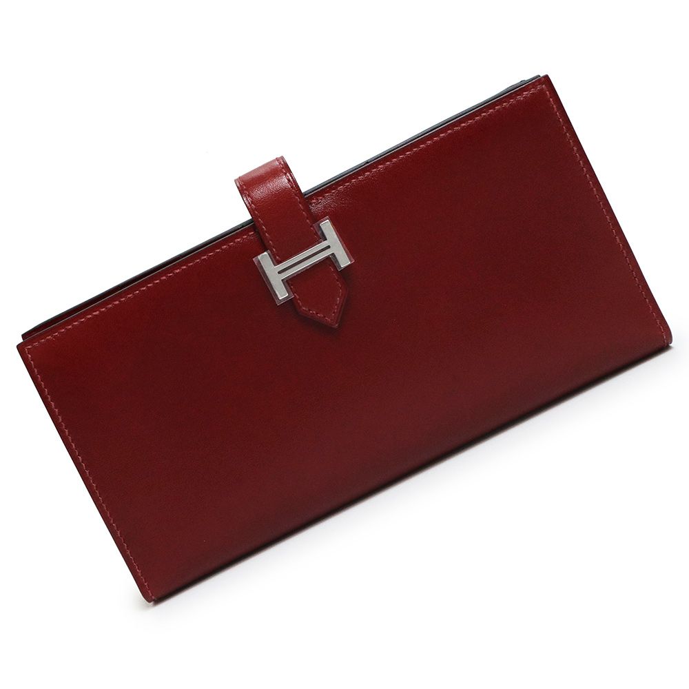 HERMES エルメス ベアン 長財布 レザー ボルドー シルバー金具 D刻印