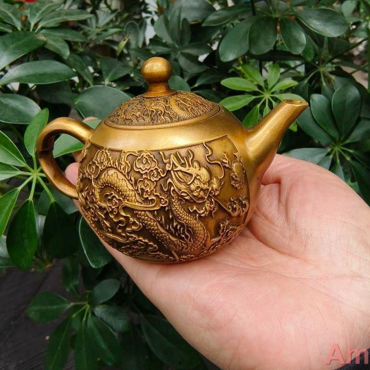銅 細工 福寿側壺 酒壺 茶壺 家庭 茶道 工芸 置物