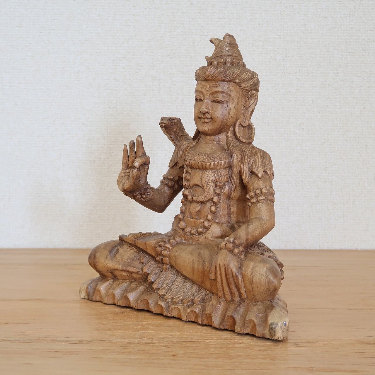 シヴァ神の木彫り 25cm 座像 木製 スワール無垢材 シバ神 オブジェ