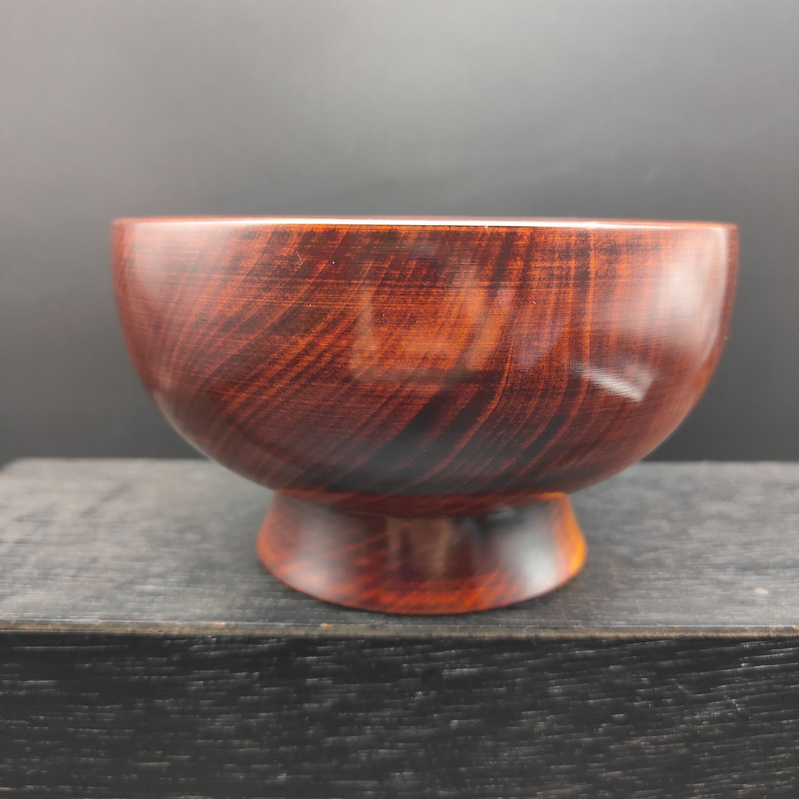 未使用】木曽漆器 すり漆 高脚高台 中鉢 内朱 天然木 Φ15.5cm