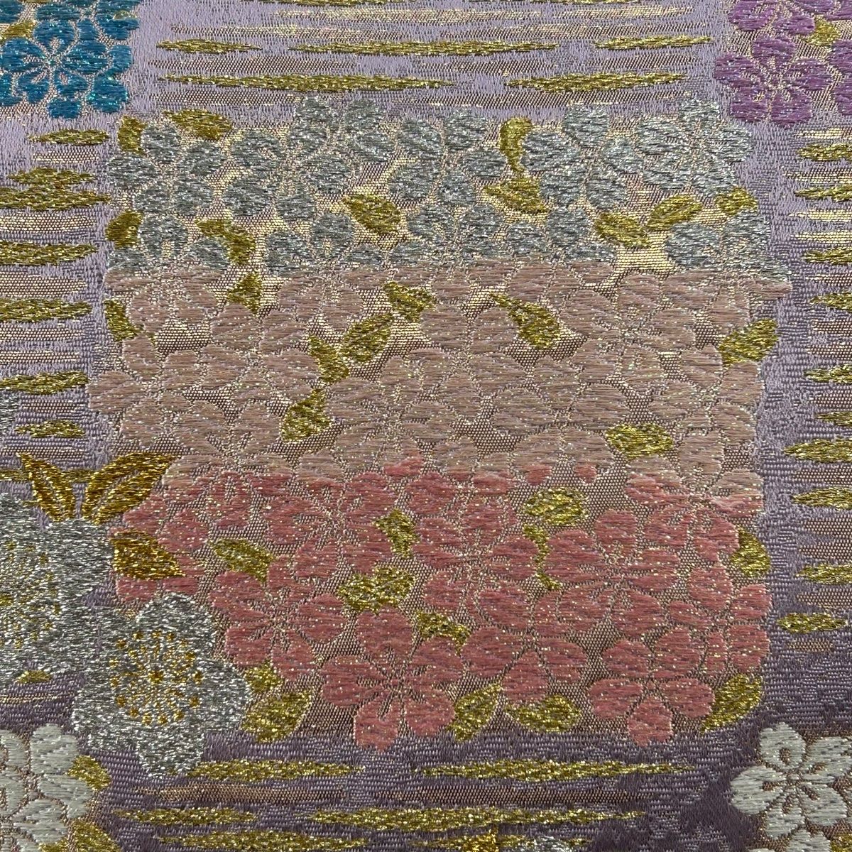410my65◇長尺 松 竹 桜 鹿の子 花菱 銀糸 六通 袋帯◇美品