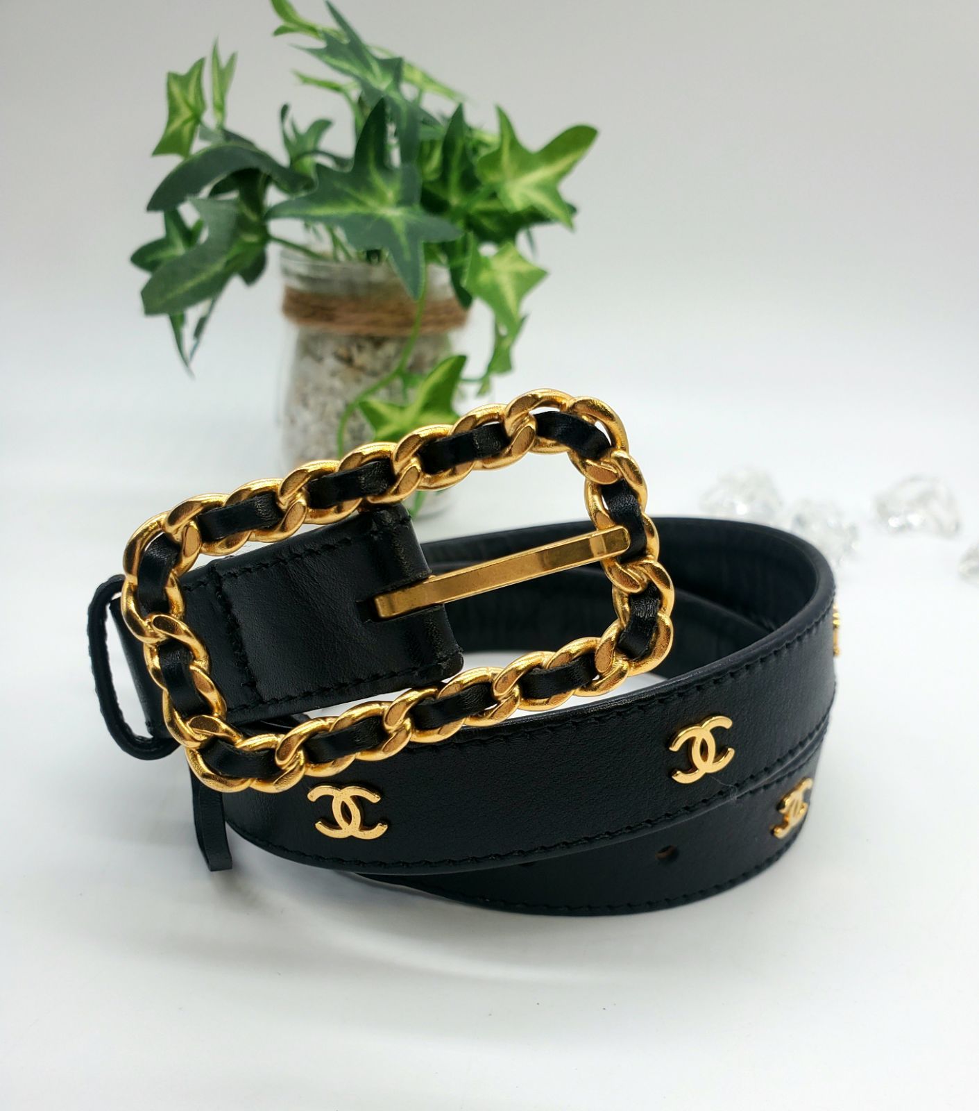 CHANEL シャネル 金具 CC バックル レザー ベルト-