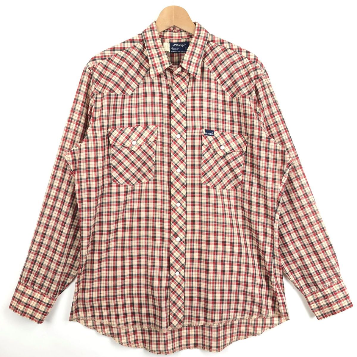 【古着】 Wrangler ラングラー ウエスタンシャツ チェック 80-90年代 ホースタグ ヴィンテージ 長袖 ベージュ系 メンズXL 【中古】 n027440