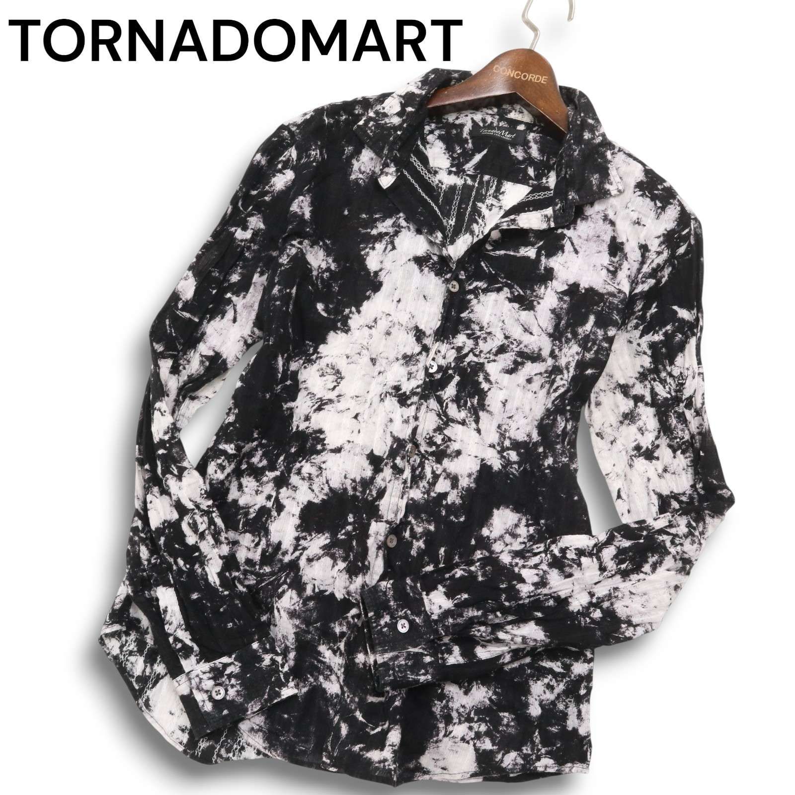 TORNADOMART トルネードマート 通年 ムラ柄 ストライプ 総柄 長袖 スリム シャツ Sz.LL メンズ