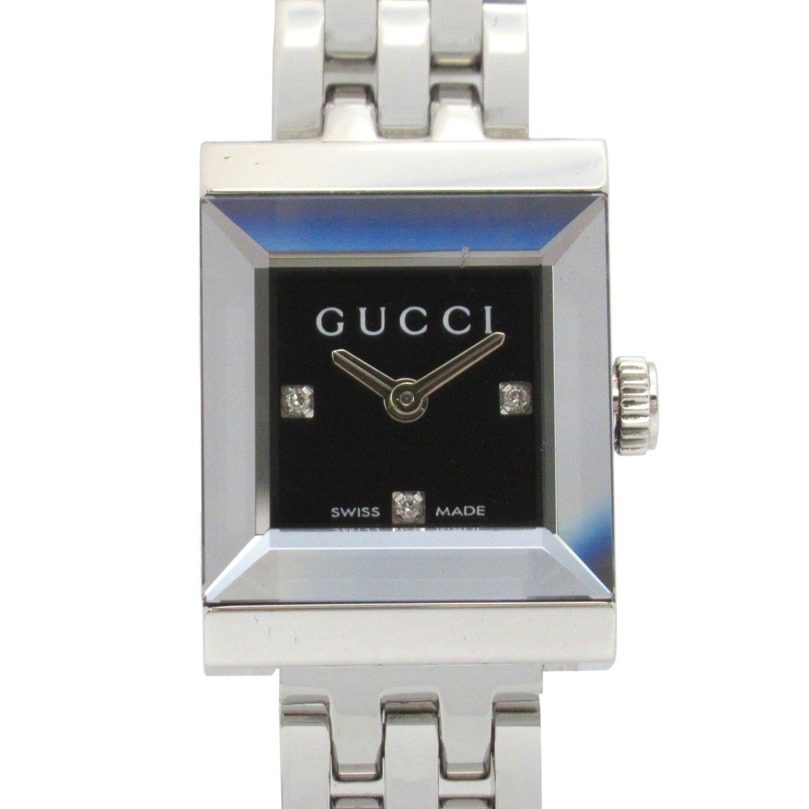 グッチ GUCCI 腕時計 Gフレーム 3Pダイヤ YA128507 ブラック ステンレススチール Gフレーム 3Pダイヤ レディース Used A