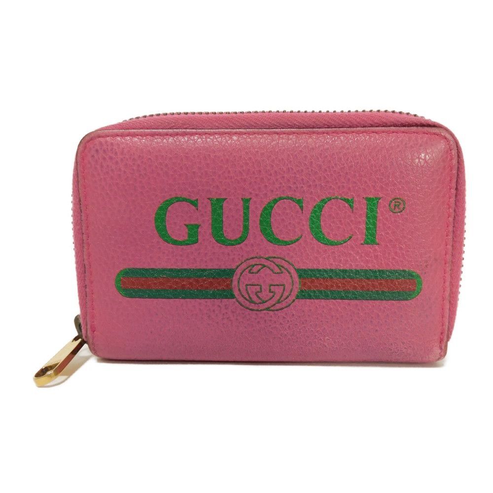 GUCCI グッチ コンパクト ジップアラウンド ウォレット ウェブ シェリー ネオン グリーン レッド カードケース 小銭入れ ラウンドファスナー 財布 ヴィンテージ ロゴ プリント ピンク コインケース 496319 0GCAT 8840