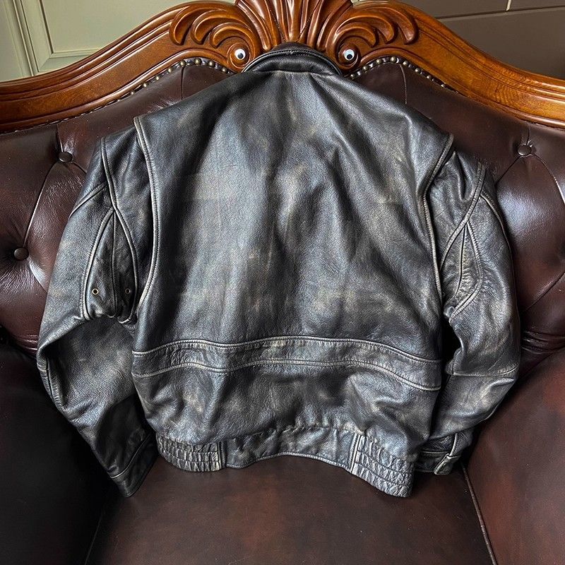 h ヴィンテージ メンズ レザージャケット 古着風 牛革 手作り擦色 加工 フライトジャケット オーバーサイズ 秋冬カジュアル 高質感 港風 本革ジャケット 厚手 黄牛革 長袖 アウター 男性用