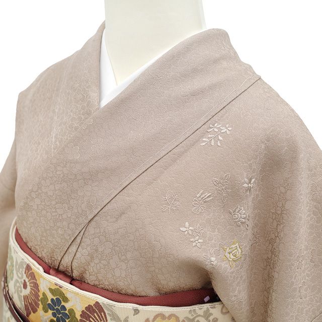 未使用近い　美品　袷　正絹　汕頭刺繍　蘇州刺繍　訪問着　フルセット　ときねず色 000000008992_E7D9fCF.jpg