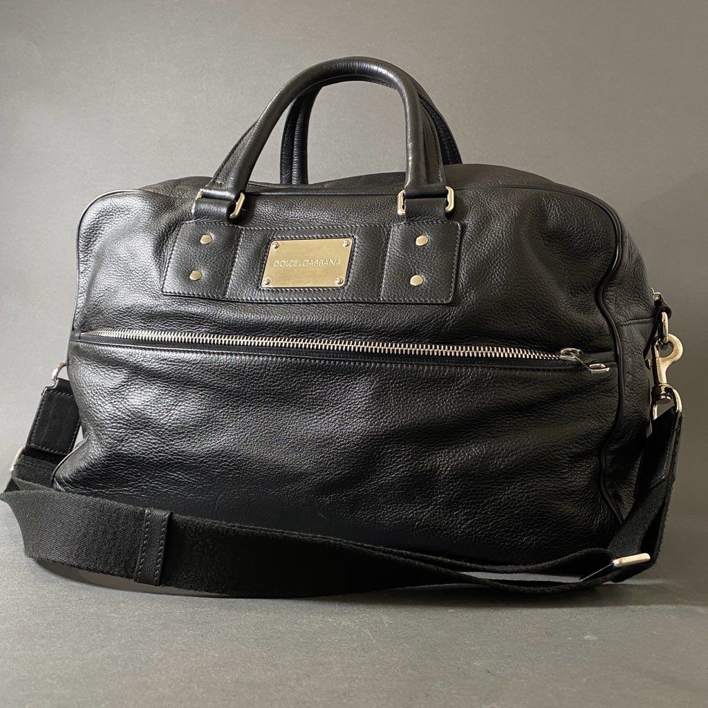 Dh3 DOLCEu0026GABBANA ドルチェアンドガッバーナ 2way レザーバッグ トートバグ ショルダーバッグ ロゴプレート  ブラック レザー