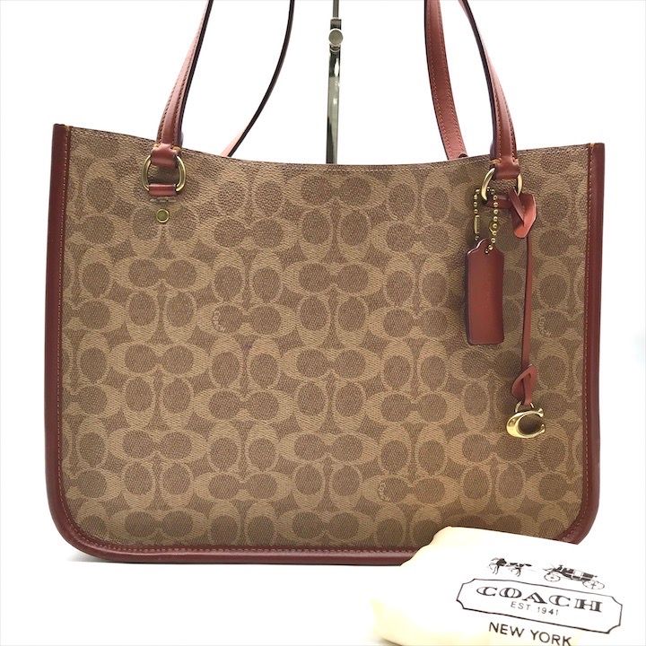 美品 COACH コーチ シグネチャー ショルダー トート バッグ ブラウン