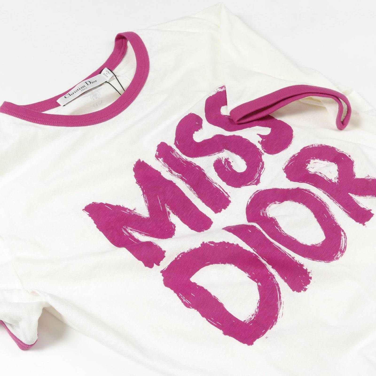 Miss Dior Graffiti コットン & リネン ジャージー T-Shirt White Cotton and Linen Jersey with Blue Miss Dior