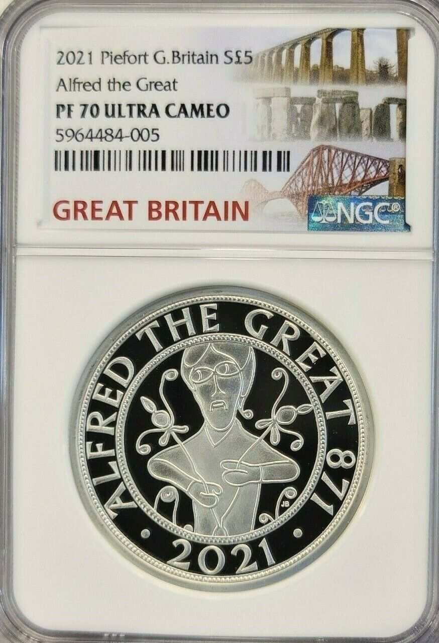 2021 G. BRITAIN SILVER PIET 5 POUNDS ALFRED THE GREAT NGC PF 70 ULTRA CAMEO