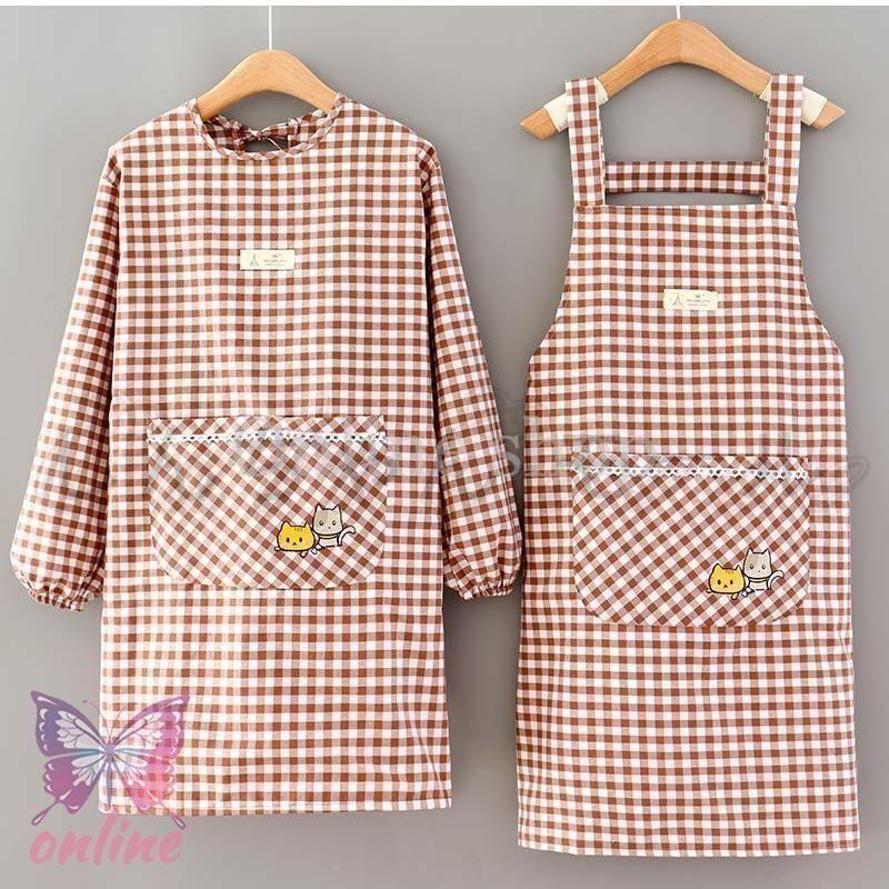 2枚セット Leticia チェック柄ロングエプロン &グレーエプロン 2枚セット Leticia チェック柄ロングエプロン &グレーエプロン