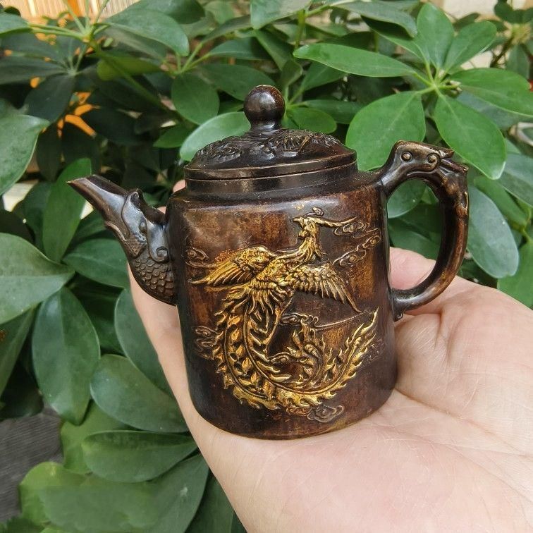 銅器  龍鳳提梁  徳利  急須  茶道具  工芸品 美術品 置物 銅壺 提梁龍鳳呈祥茶壺 酒壺 茶道具 装飾品 工芸品 美術品 置物