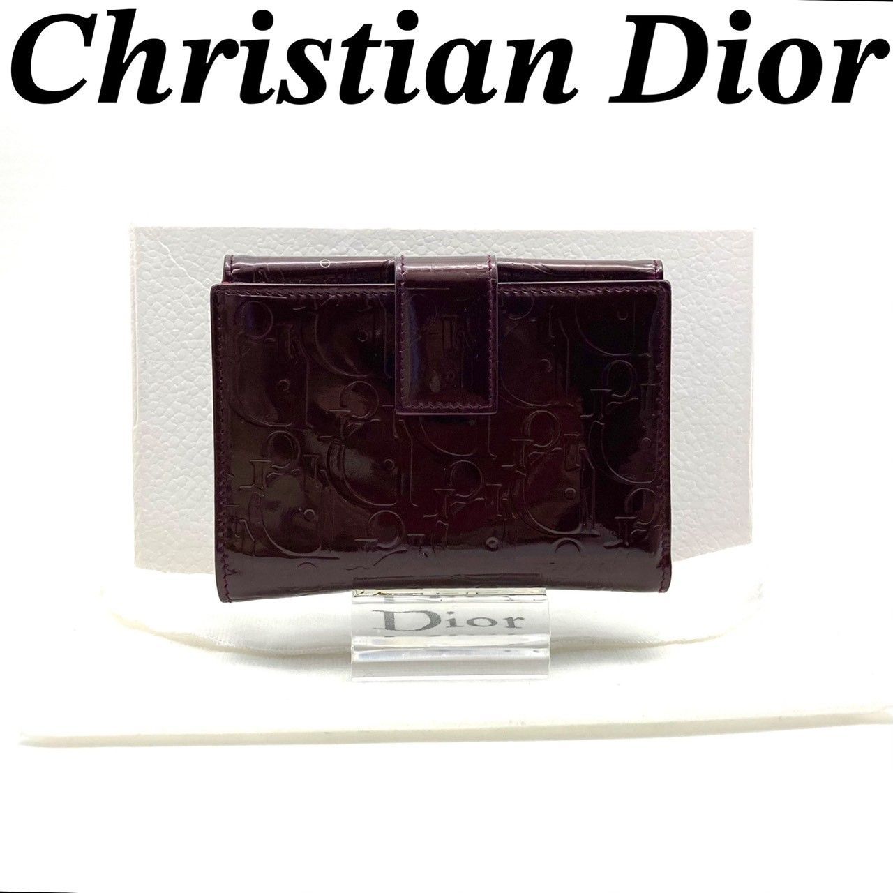 クリスチャンディオール 二つ折り財布 パスケース付 レザー ボルドー 71017